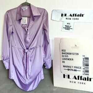 HL Affair Lavender Tie Waist Shirt Dress XS NWT
